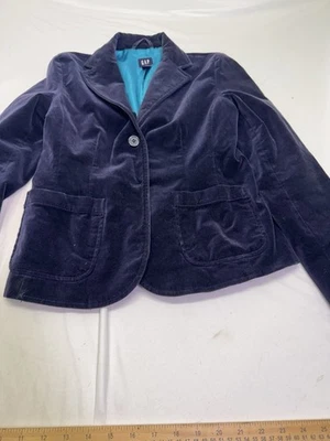 Chaqueta Blazer GAP Vintage Azul Terciopelo Abotonada Forrada Y2K Para Mujer Talla 4 Foto 1 de 4