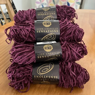 9 Skeins Lion Brand Yarn Chenille Sensations MULBERRY Same Dye Lot - Image 1 of 4