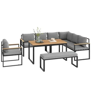 Outsunny 9 Seater Outdoor Corner Sofa Set with Wide and Deep Seats Natural - Picture 1 of 11