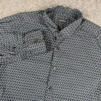 Camisa Ermenegildo Zegna Para Hombres 2XL Azul Marino Microimpresión Abotonada Manga Larga Foto 1 de 4