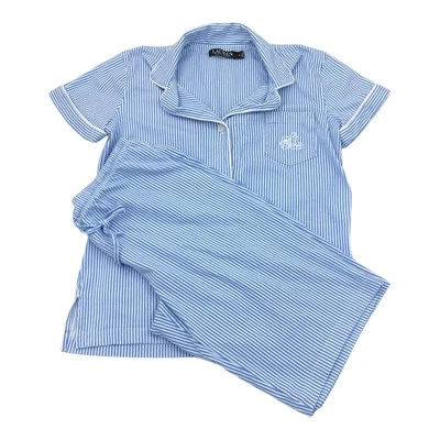 Conjunto de Pijama Ralph Lauren S Azul Pin Rayas Bermudas Pantalones Cortos Algodón Botón Top Foto 1 de 4