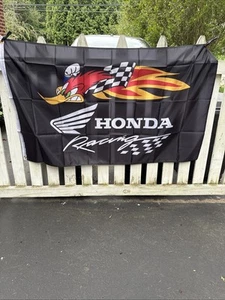 Per Honda Racing Nero a scacchi 3x5 piedi con occhielli - Foto 1 di 3