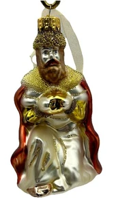 Wise Man w/Gift Of Gold Blown Glass Glitter Ornament Unbranded 4”Hx2.25”Wx1.75”L - Picture 1 of 10