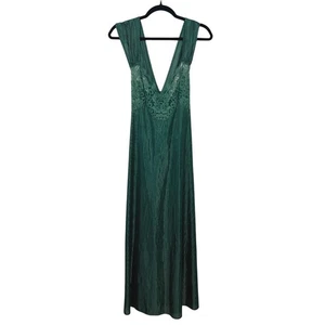 Emerald Green Pleated Lace Maxi Dress S Romantic Moody Formal Gown Maximalism - Picture 1 of 6