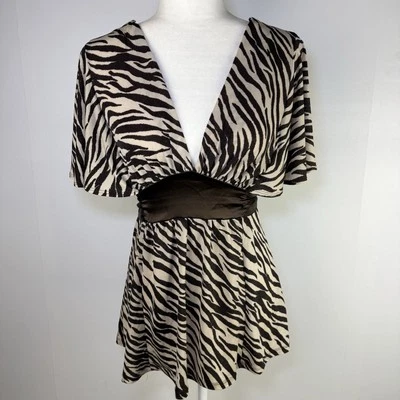 Babydoll Vintage Charlotte Russe Años 90 Y2K Top Cintura Corbata Estampado Cebra Años 2000 Marrón Foto 1 de 4