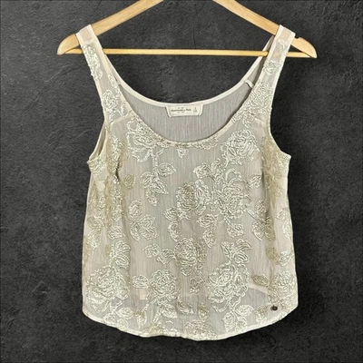 Abercrombie Fitch Women Y2K Sheer Floral Embroidered Top S Boho Festival Fairy - Image 1 of 4