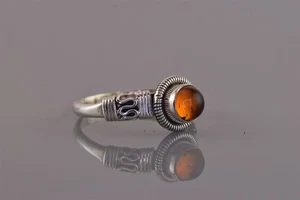 Sterling Silver Polished Amber Coiled Bezel Bali Looped Band Ring 925 Sz: 7 - Picture 1 of 8