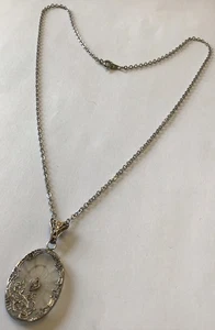 VINTAGE CAMPHOR GLASS FILIGREE PENDANT NECKLACE G3 - Picture 1 of 2