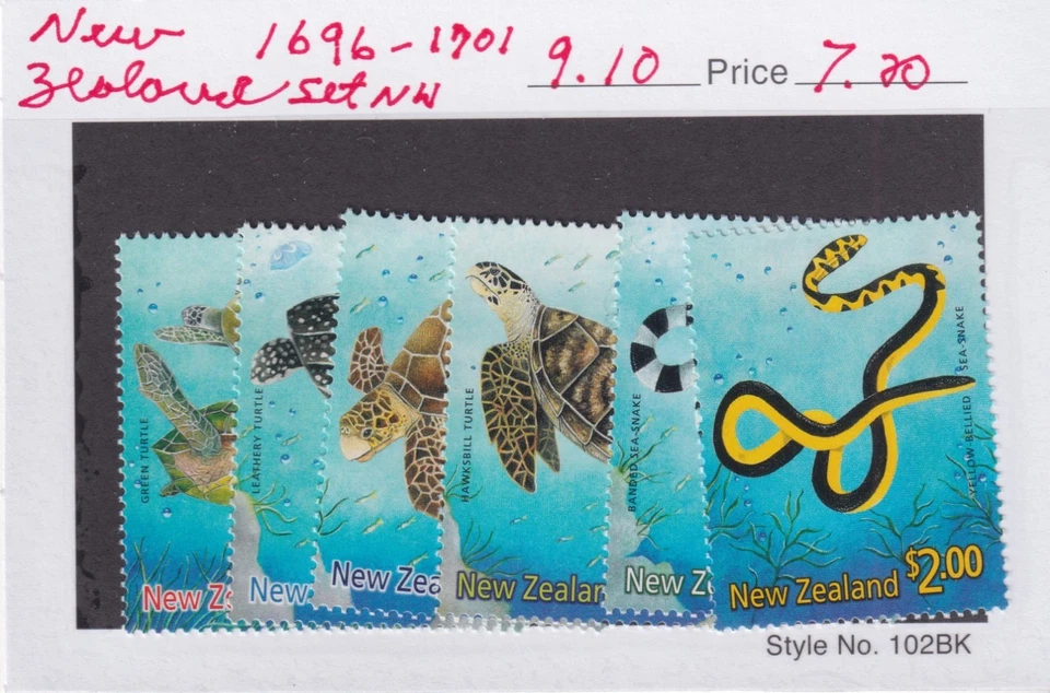 New Zealand Scott 1696-1701 MNH 2001 Marine Reptiles Set $6.90 Face - Image 1 of 1