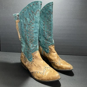 Stivali da equitazione cowgirl Coconuts Matisse marrone acqua con borchie e cerniera donna taglia 8,5 - Foto 1 di 18