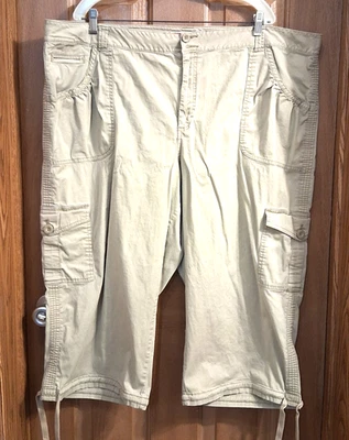 Pantalones cargo mujer descoloridos Glory recortados beige bolsillos abullonados piernas con cordón 26W Foto 1 de 4