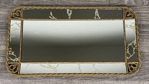 Vtg Vanity Mirror Tray Antique Brass Rope Edge w/Heart Shapes 15 1/8'' x 8 1/8'' - Picture 1 of 9