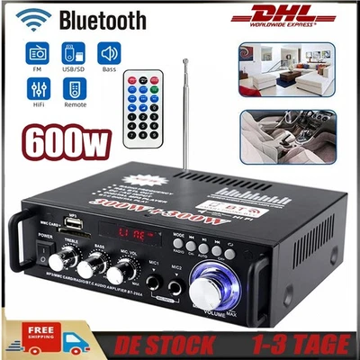 600W HiFi Bluetooth Auto Audio Verstärker Stereo mit Fernbedienung UKW Radio USB - Bild 1 von 4