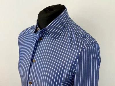 Camisa sob medida inteligente Vivienne Westwood listrada azul branca tamanho pequeno P - Imagem 1 de 4