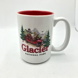 Glacier National Park Vintage Style Large Coffee Mug Ceramic Red Truck & Inside - Picture 1 of 7