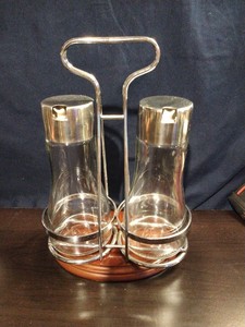 Pair Restaurant Clear Glass Maple Syrup Sauce Pourer Dispenser W/Holder