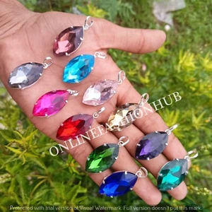 Multi Faceted Topaz Glass 925 Sterling Silver Plated Prong Wholesale Lot Pendant - Picture 1 of 3