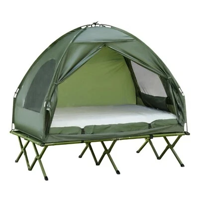 Juego combinado de cunas de camping plegables con tienda portátil para 2 personas tienda cama camping, verde Foto 1 de 4