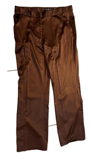 Mixit Stretch Brown Pants  Poly Spandex Silky Size 12 Zip Close 3 Pockets - Picture 1 of 5