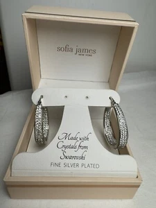 Sofia James New York Swarovski Crystal Silver Plated Hoop Earrings Brand New! - Picture 1 of 7