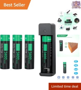 18650 Battery Charger Set 3400mAh Rechargeable for Flashlights Toys 4 Pack - Picture 1 of 8