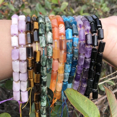 Natural Cylinder Shape Faceted Aquamarines Loose Beads For Jewelry Making 7.5'' - Image 1 of 4