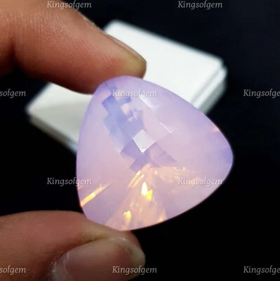 Rose Quartz 68 Carat Trillion Shape Glass Field Loose Gemstone Pink Color - Image 1 of 4