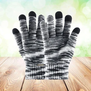 Wool Knitting Touch Screen Gloves Winter Warm Full Finger Gloves (Black and - Picture 1 of 11