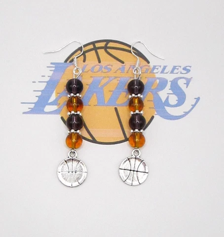 NEW--LOS ANGELES LAKERS NBA BASKETBALL EARRINGS-HANDCRAFTED-VERY NICE Cover