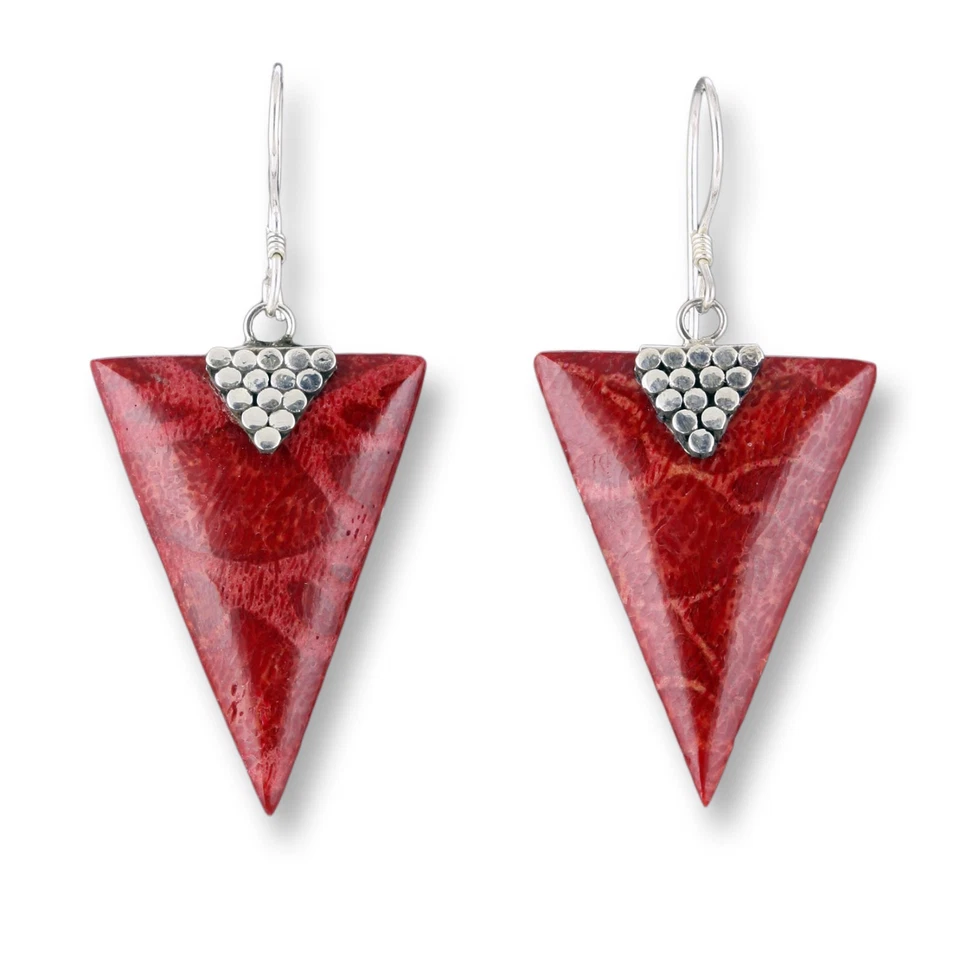 Edle Ohrringe Hänger 925er Silber Schmuck roter Stein Dreiecke SER032 - Bild 1 von 1