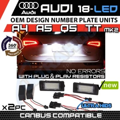 2 x AUDI 18 LED НОМЕРНОЙ ЗНАК СВЕТА TT Q5 A4 S4 B8 A5 S5 2007 + БЛОК ОШИБКА БЕСПЛАТНО - Изображение 1 из 2