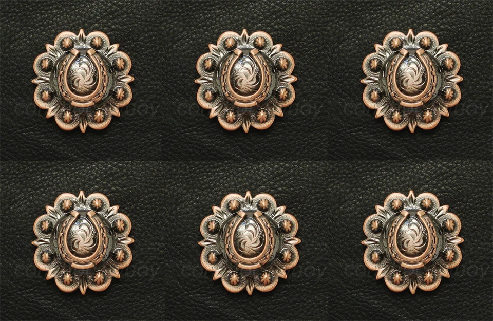 Set of 6 WESTERN TACK COPPER COLOR HORSE SHOE BERRY CONCHOS 1-1/4" screw back - Image 1 of 1