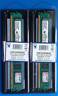 2 X 4 GB (8GB) DDR3 1333 MHz 2 BANCHI MEMORIE RAM KINGSTON 1,5V DIMM PC3 DESKTOP - Immagine 1 di 4