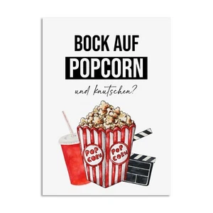 Valentinskarte BOCK auf POPCORN und knutschen? Postkarte Valentinstag Geschenk - Picture 1 of 3