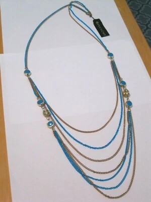 ¿Givenchy de colección? Collar de cadena de múltiples hebras en capas largas de cristal esmaltado azul nuevo con etiquetas Foto 1 de 4