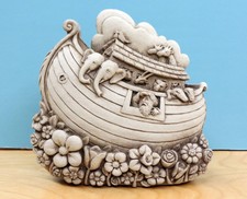 Noah'S Ark Cast Stone 7.25" Wall Plaque Baby Room Indoor Outdoor Flower Garden