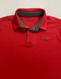 Men's Under Armour Loose 3-Button Polo Shirt Size L Short Sleeve Red Golf EUC - Picture 1 of 4