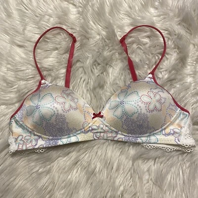 Cabernet 36B Bra White Floral Print Wireless Back Closure Padded - Image 1 of 4