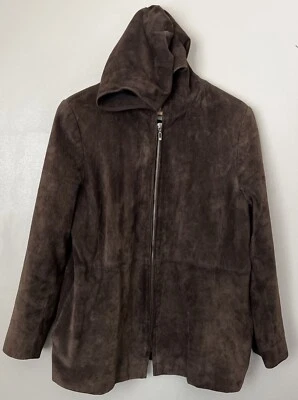 Lord & Taylor Brown Suede Full Zip Jacket Hoodie Women's Long Fall Luxury - Image 1 of 4