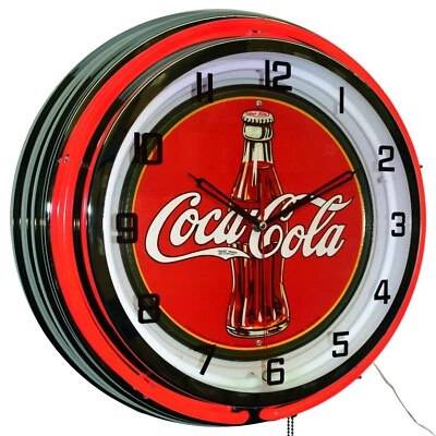 19" Coca-Cola 1930's Bottle Sign Double Neon Clock (Red) - Image 1 of 4