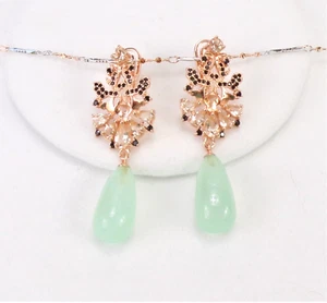Chalcedony Morganite Spinel Drop Earrings 14K Rose on Sterling Stunning Elegance - Picture 1 of 11