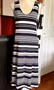 Lily Bleu Tank Dress Womens Small Beachwear Midi Blue Stripe Beachy USA Made New - Picture 1 of 12