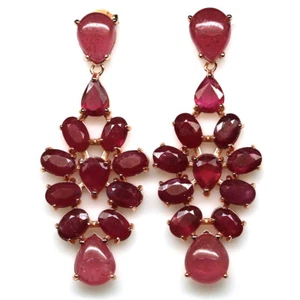 Piedra Preciosa Rojo Rosa Rubí Pendientes 925 Plata Oro Rosa Revestido De - Imagen 1 de 4