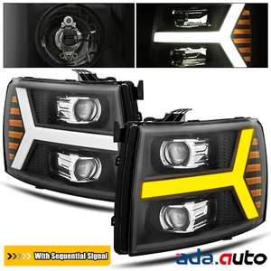 Fit 2007-2013 Chevy Silverado Black Sequential Signal LED Projector Headlights - Picture 1 of 7