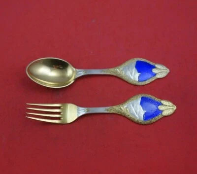 Christmas by A. Michelsen Sterling Silver Fork and Spoon Set 2pc 1913 Scenery - Image 1 of 3