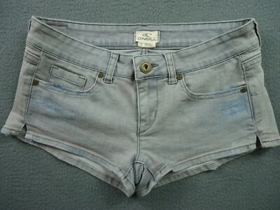 Pantalones Cortos O'Neill Para Mujer 7 Azul Denim Wesley Elastizados Tiro Bajo Juniors Distress Mini Foto 1 de 4