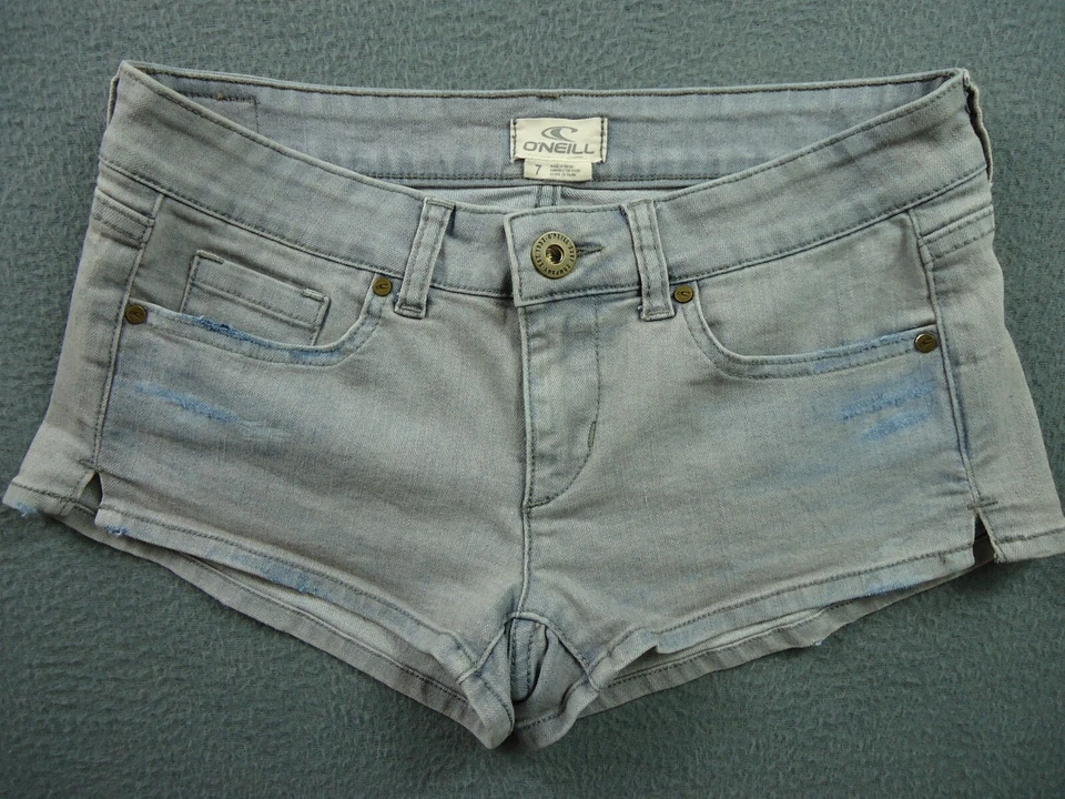 Pantalones Cortos O'Neill Para Mujer 7 Azul Denim Wesley Elastizados Tiro Bajo Juniors Distress Mini Foto 1 de 4