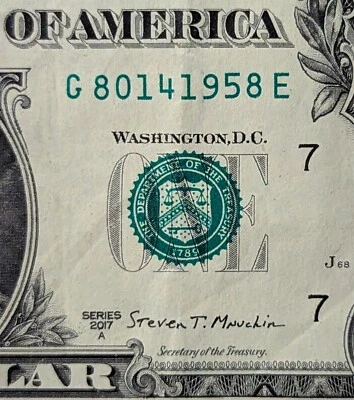 2017 A $1 bill fancy serial, birthday date note August 14, 1958. G 80141958 E - Image 1 of 3