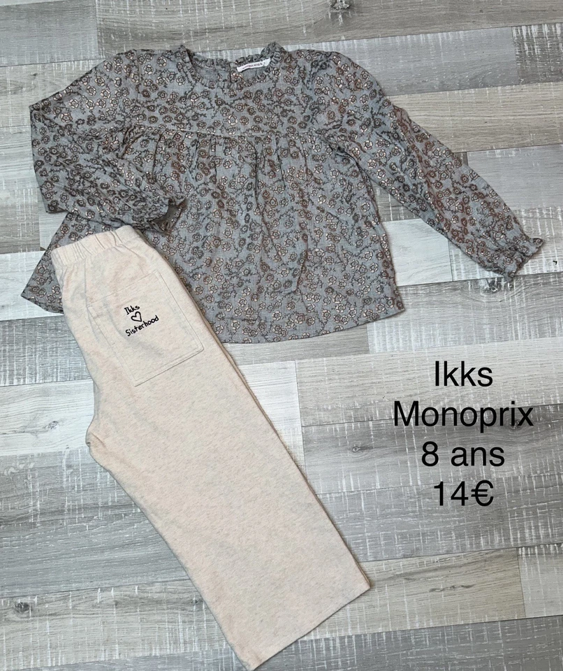 IKKS MONOPRIX 8 ANS Fille : Lot Chemisier Fleuri Et Pantalon Molleton TBE - Photo 1/1