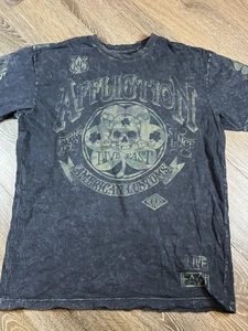 Imagen de calavera rápida en vivo Affliction American Customs azul para hombre grande doble cara - Imagen 1 de 6